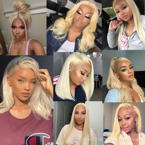 Wholesale Thick 100% Raw Brazilian Blonde Hair Cuticle Aligned Natural 613 Human Hair 13x4 Transparent Swiss Lace Front Wig